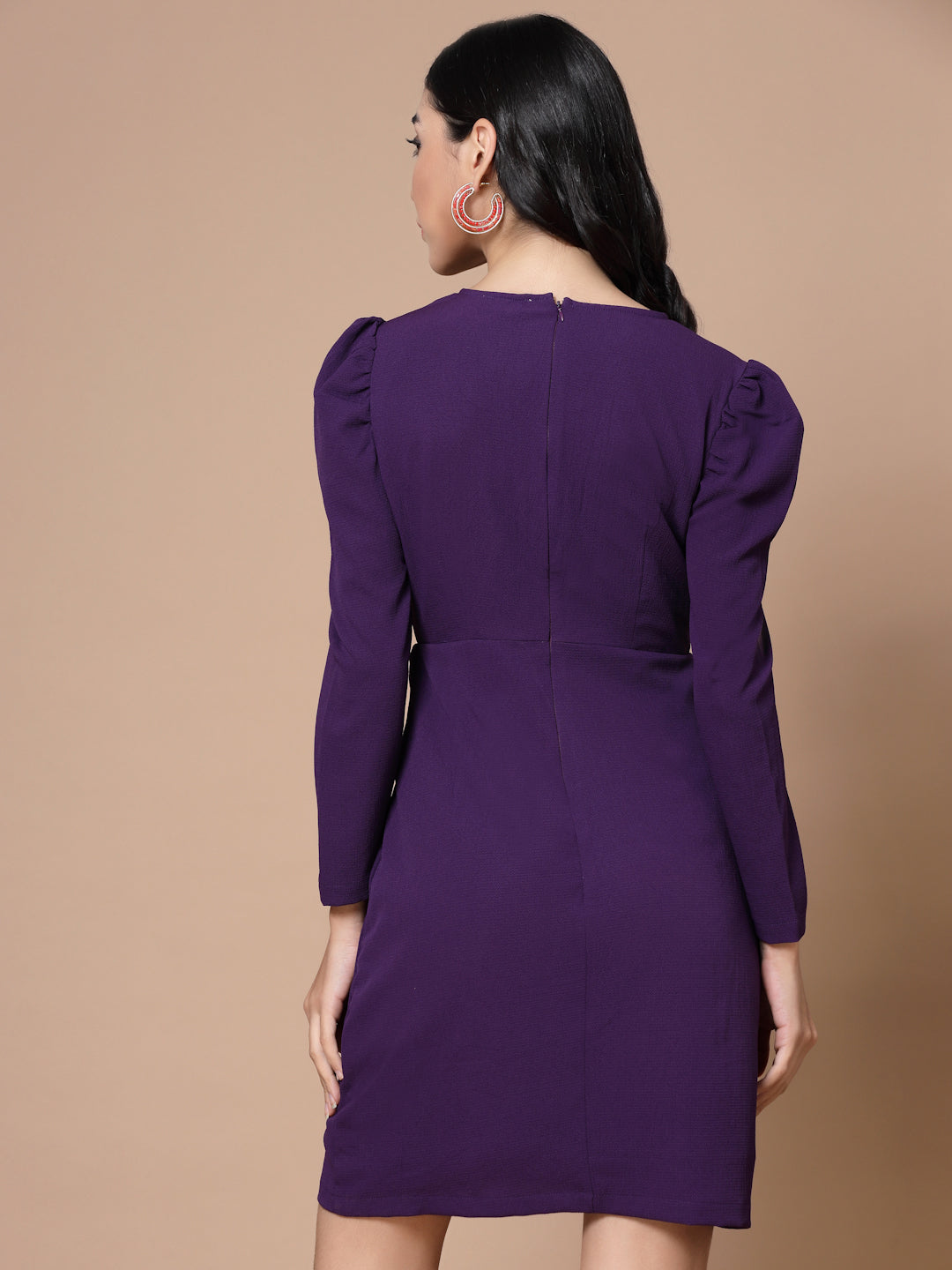 Puff Sleeves Wrap Sheath Dress