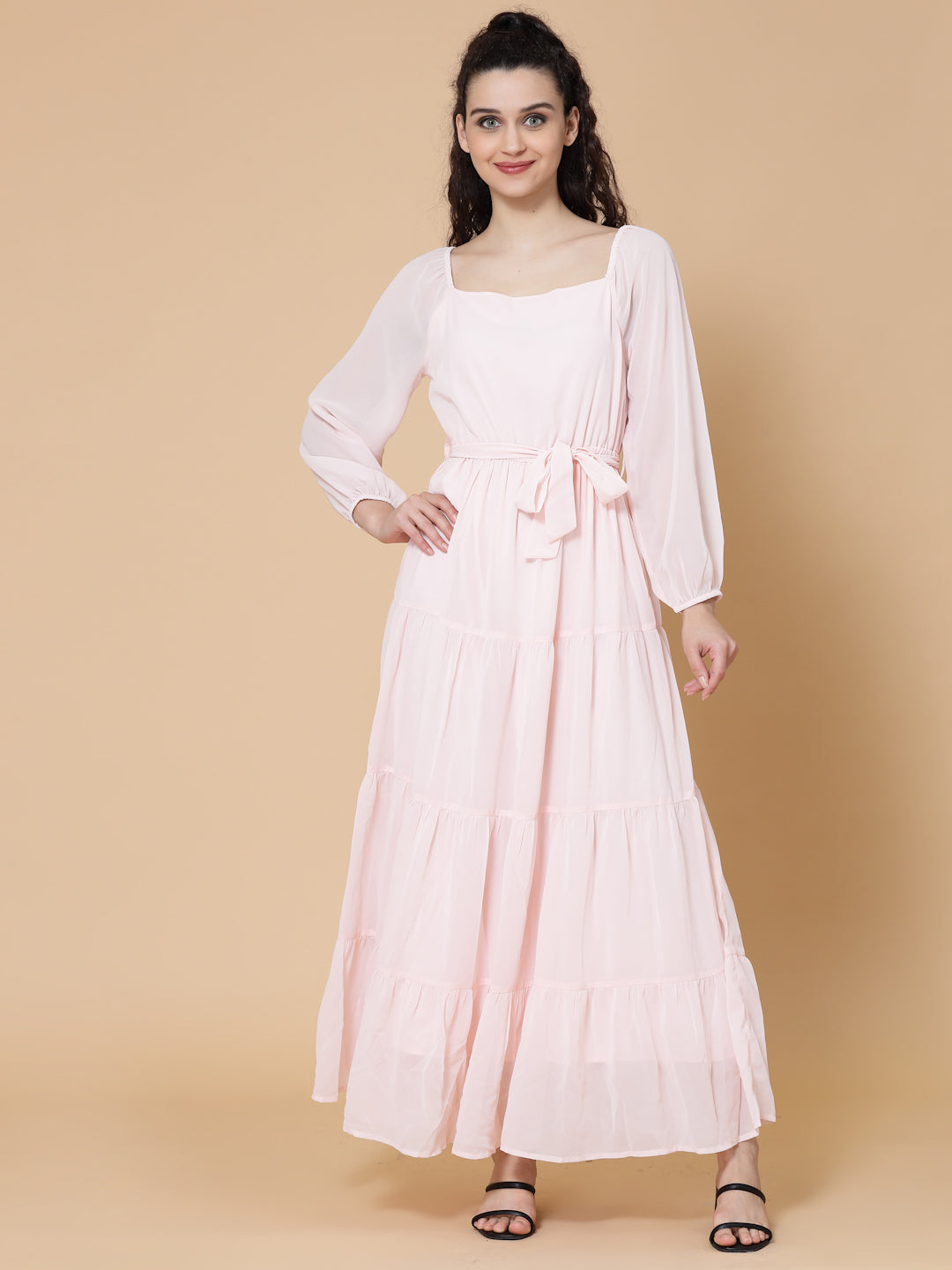 Puff Sleeve Georgette Maxi Dress