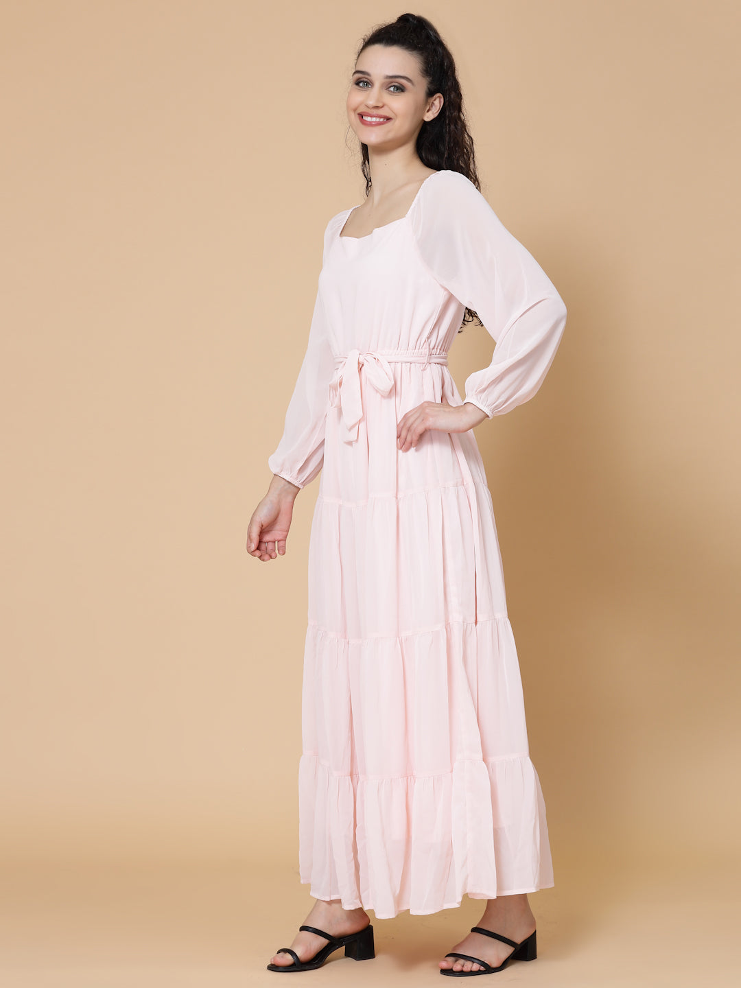 Puff Sleeve Georgette Maxi Dress