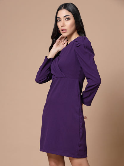 Puff Sleeves Wrap Sheath Dress