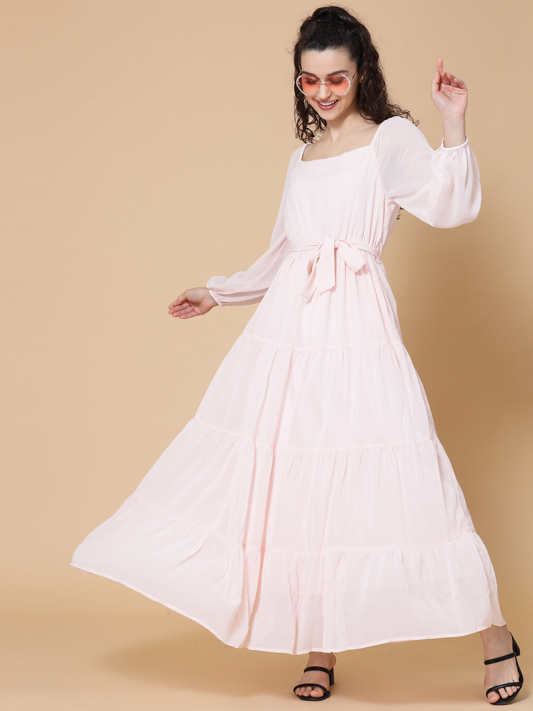 Puff Sleeve Georgette Maxi Dress