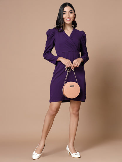 Puff Sleeves Wrap Sheath Dress