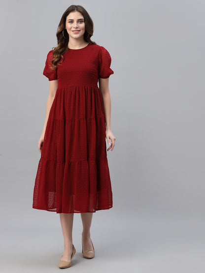 Self Design Gathered Tiered Georgette Fit & Flare Midi Dress