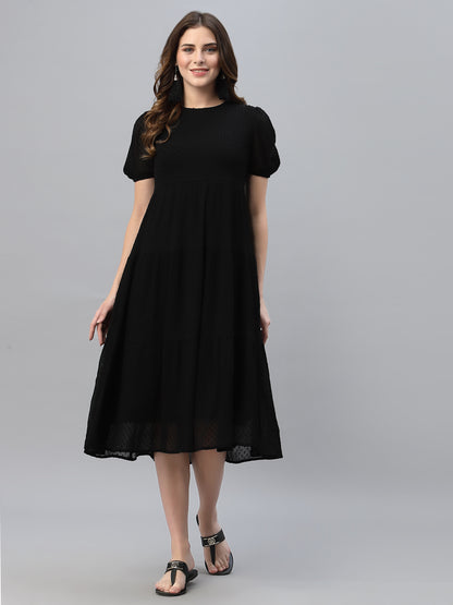 Self Design Gathered Tiered Georgette Fit & Flare Midi Dress