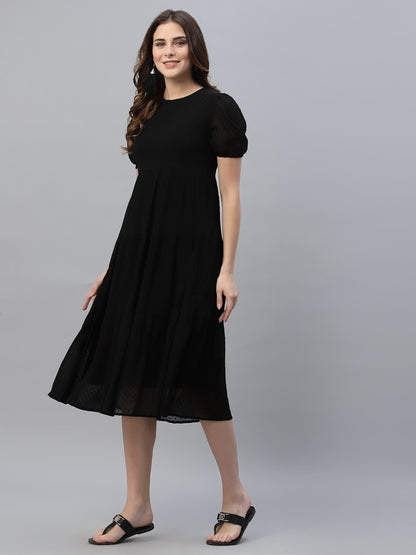 Self Design Gathered Tiered Georgette Fit & Flare Midi Dress