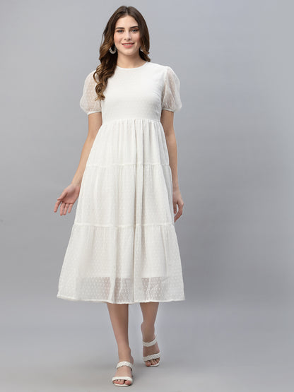 Self Design Gathered Tiered Georgette Fit & Flare Midi Dress