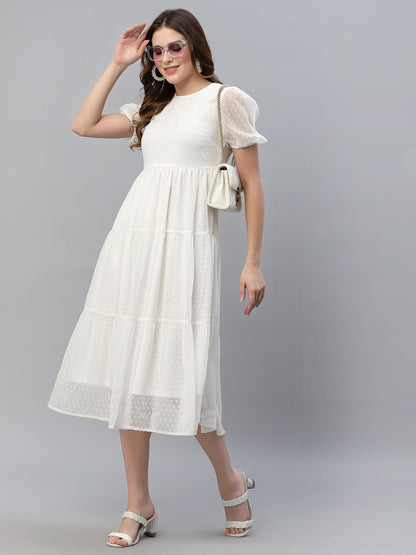 Self Design Gathered Tiered Georgette Fit & Flare Midi Dress