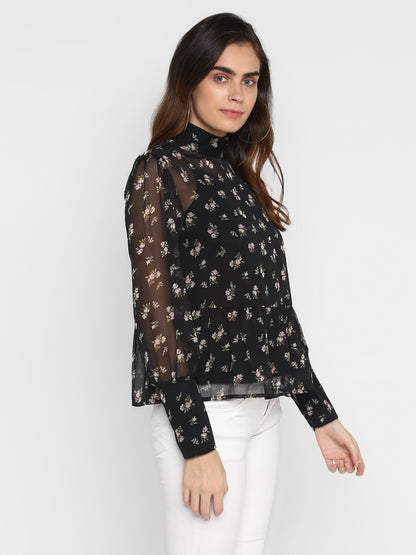 Floral Printed High Neck Top