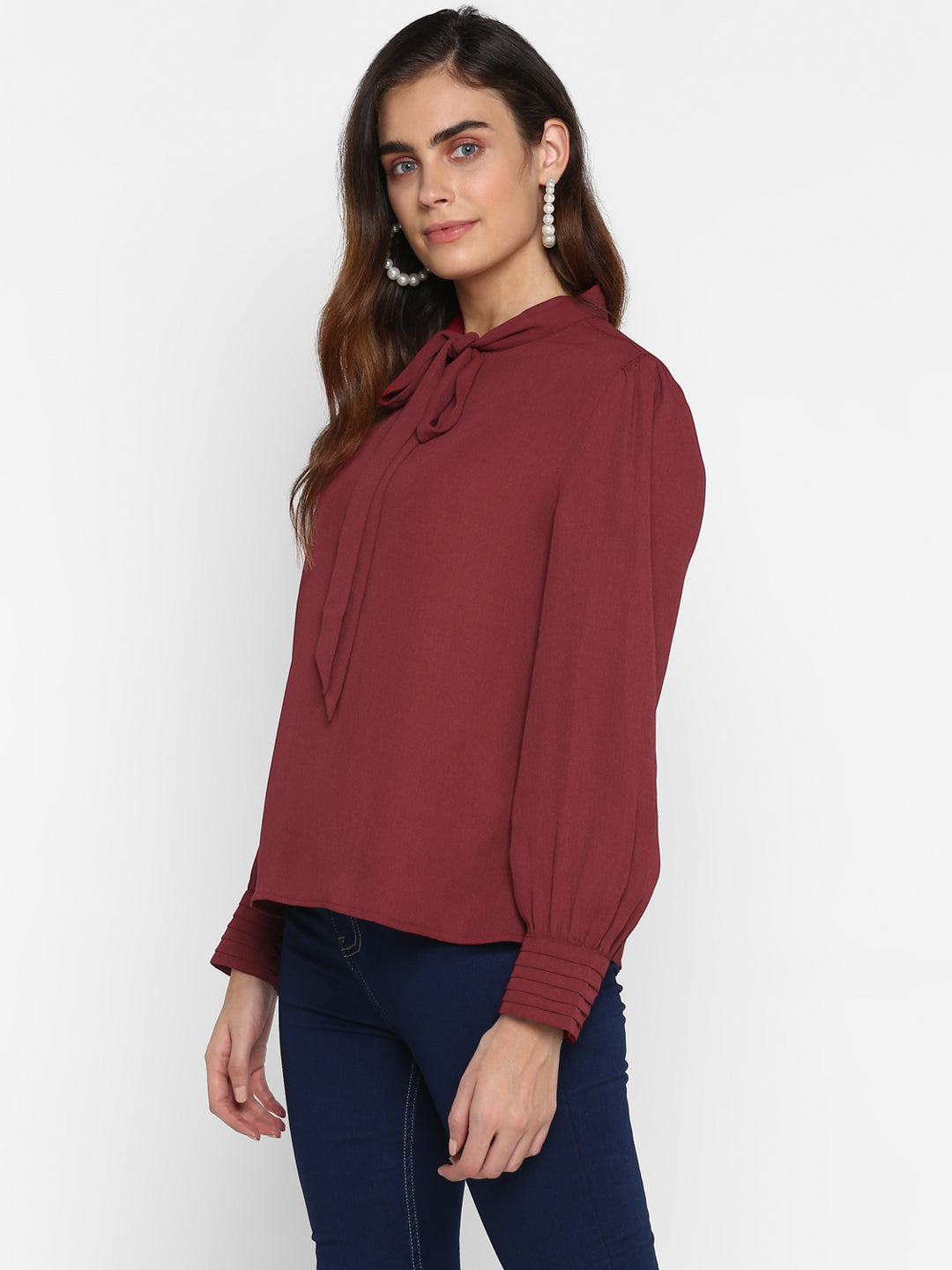 Tie-Up Collar Classic Casual Shirt