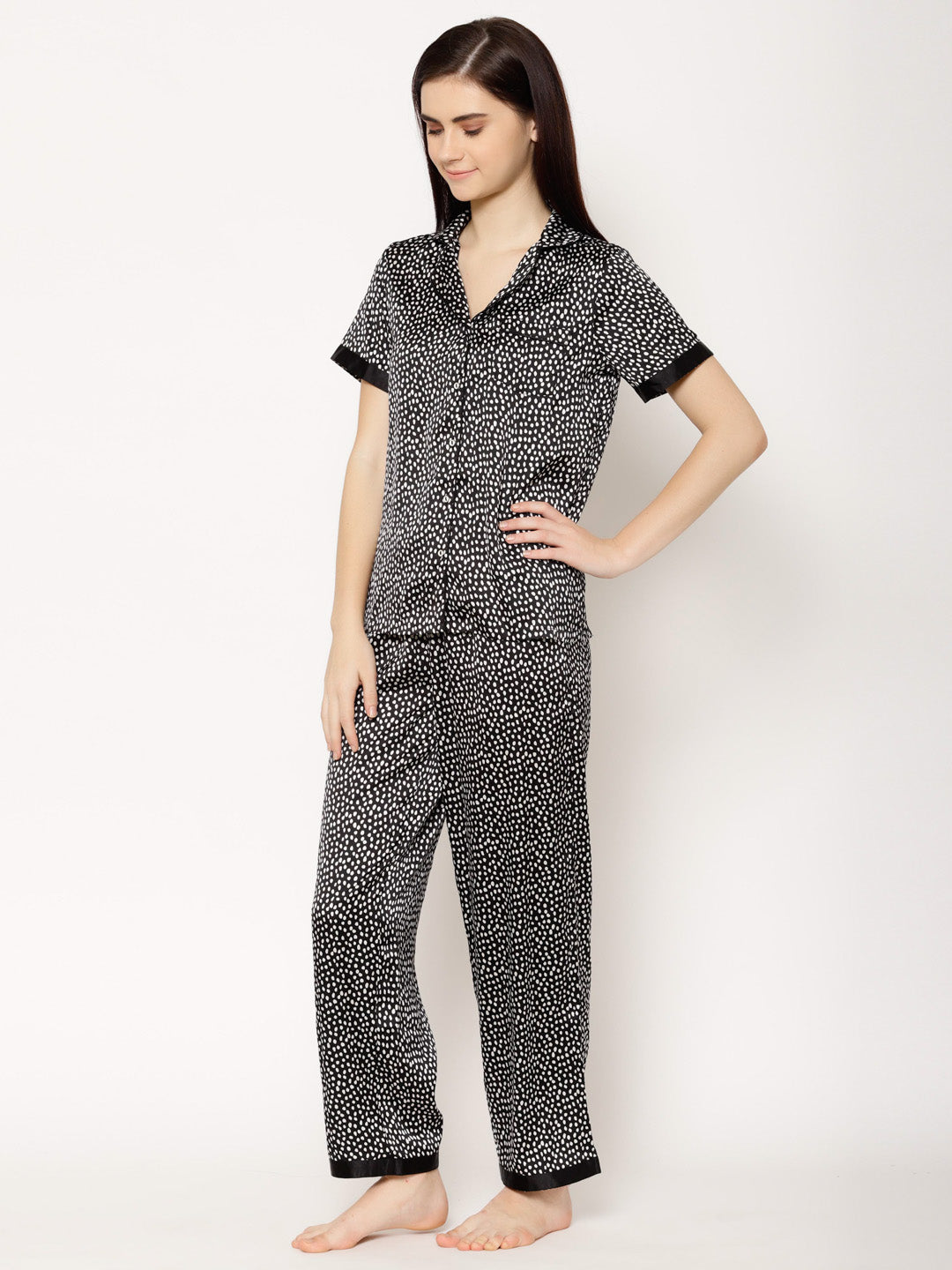 Women Black Printed Night suit