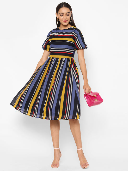 Striped Georgette A-Line Midi Dress