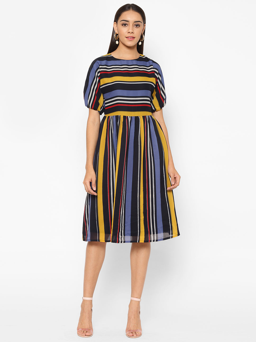 Striped Georgette A-Line Midi Dress