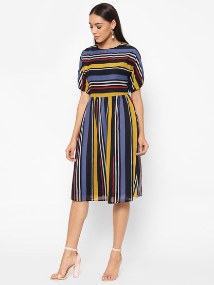 Striped Georgette A-Line Midi Dress