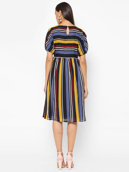 Striped Georgette A-Line Midi Dress