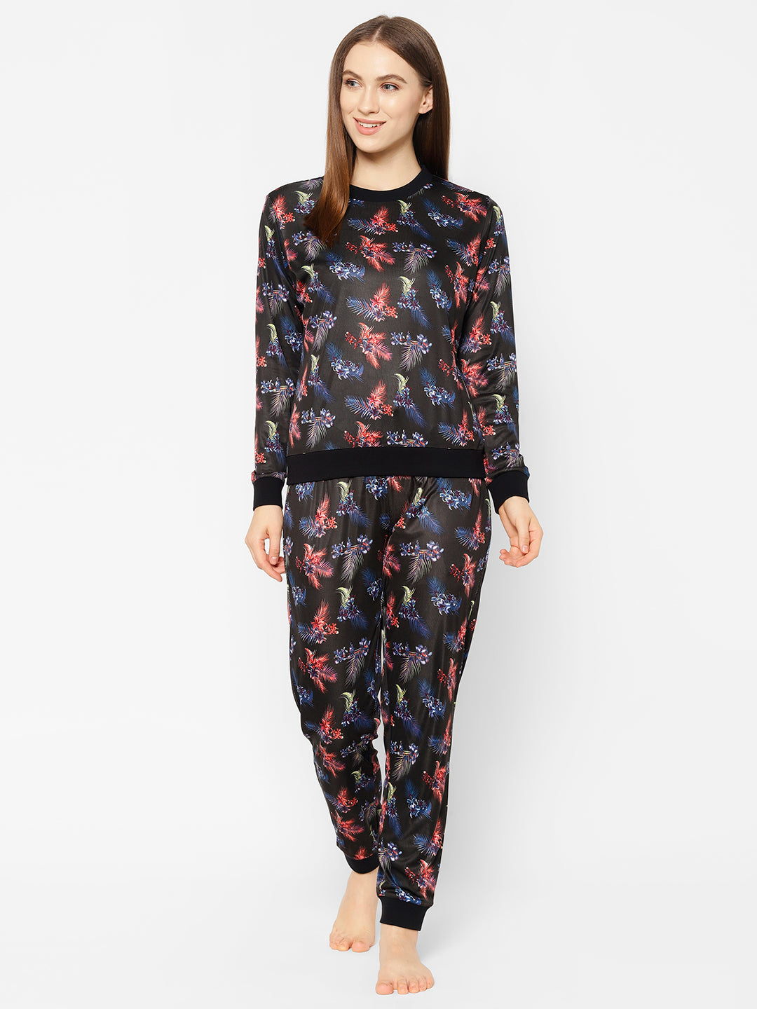 Women Printed Knitted Night Suit