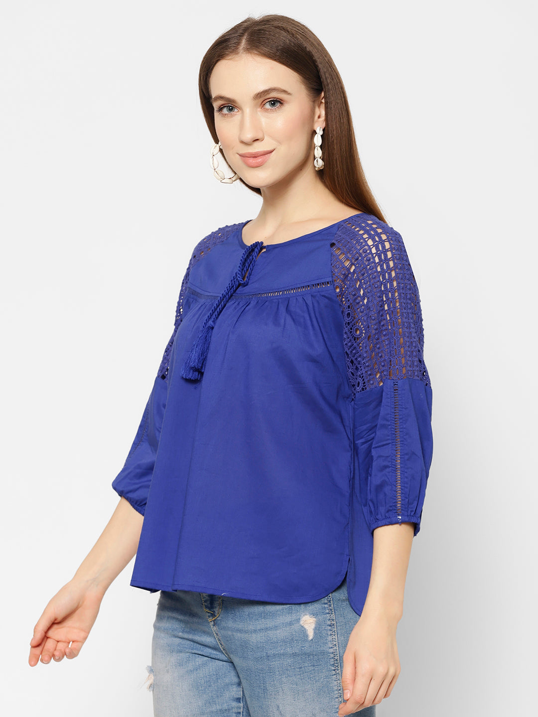 Tie-Up Neck Cotton Top