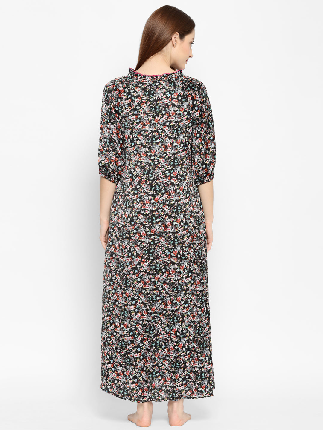 Black & Pink Printed Maxi Nightdress