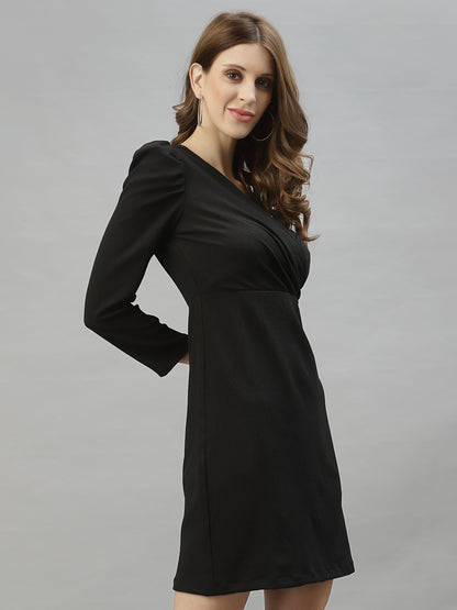 Puff Sleeves Wrap Sheath Dress