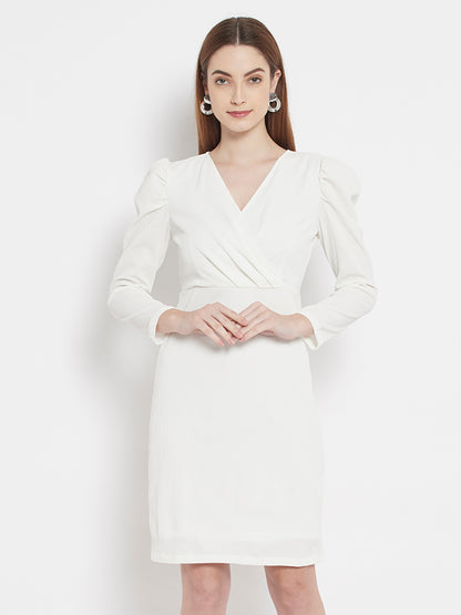 Puff Sleeves Wrap Sheath Dress