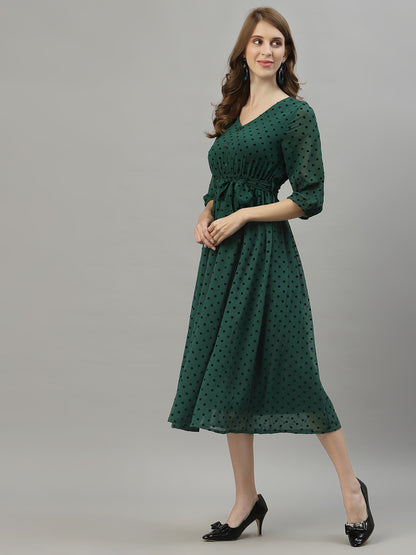 Flock Printed A-Line Midi Dress