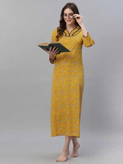 Mustard Printed Maxi Nightdress