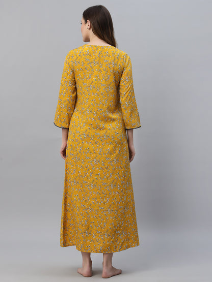 Mustard Printed Maxi Nightdress