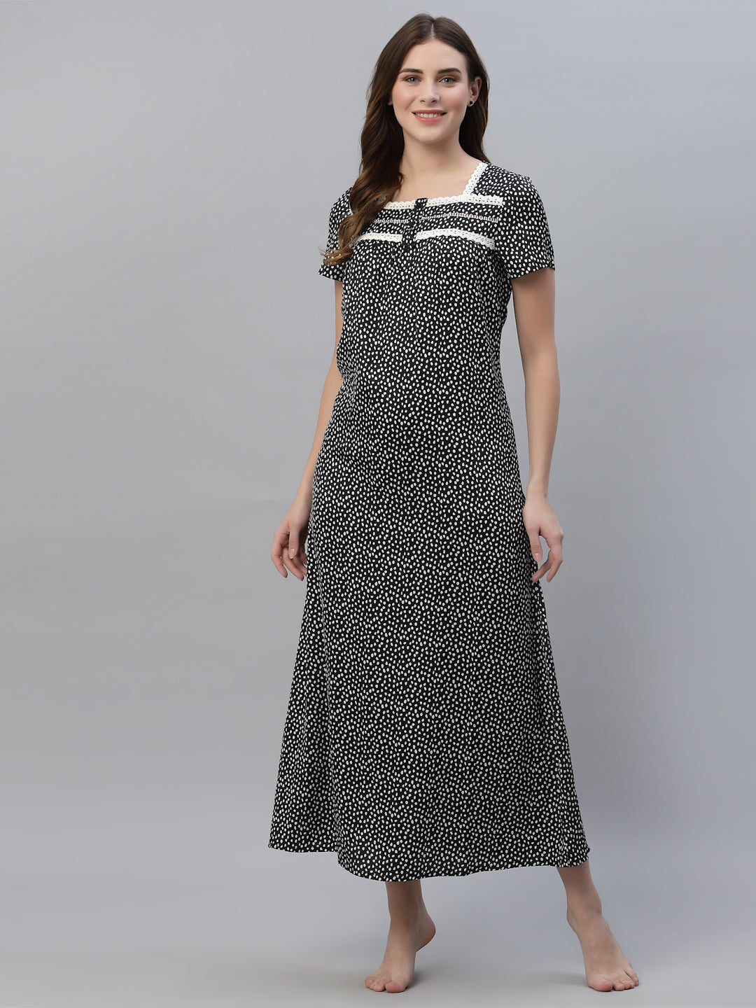 Black Printed Maxi Nightdress