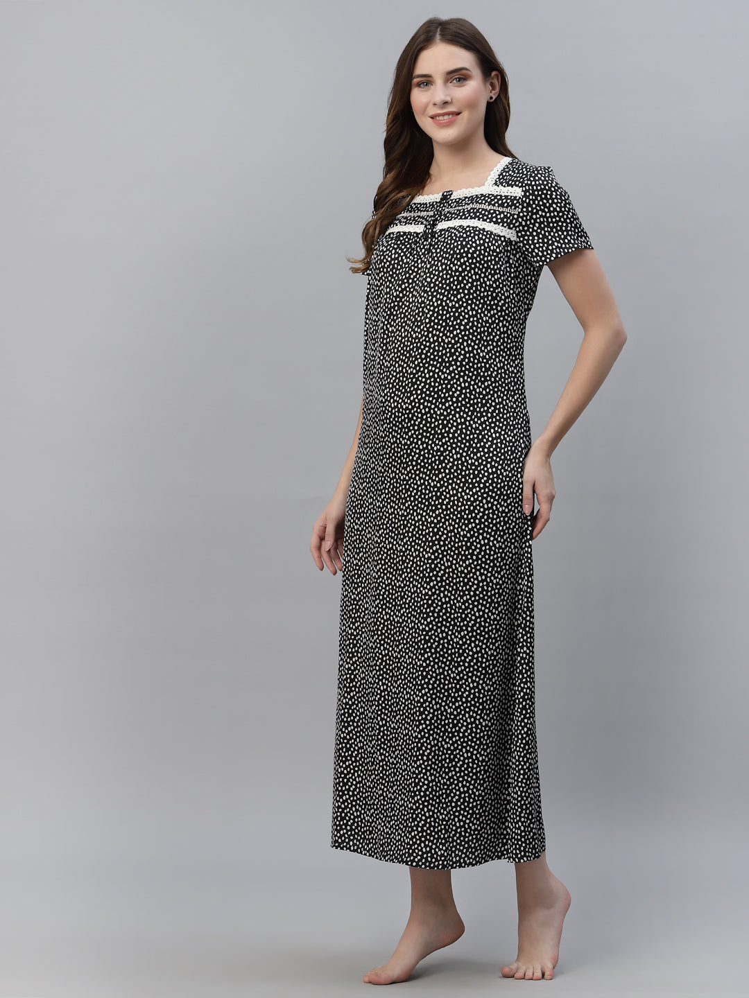 Black Printed Maxi Nightdress