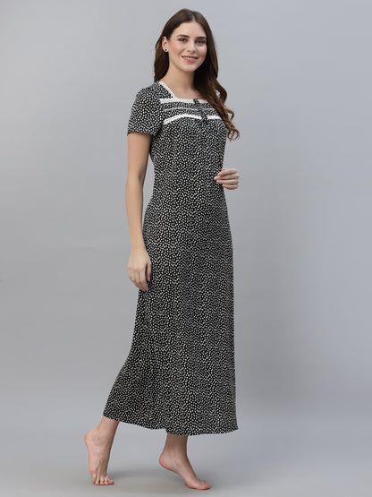 Black Printed Maxi Nightdress