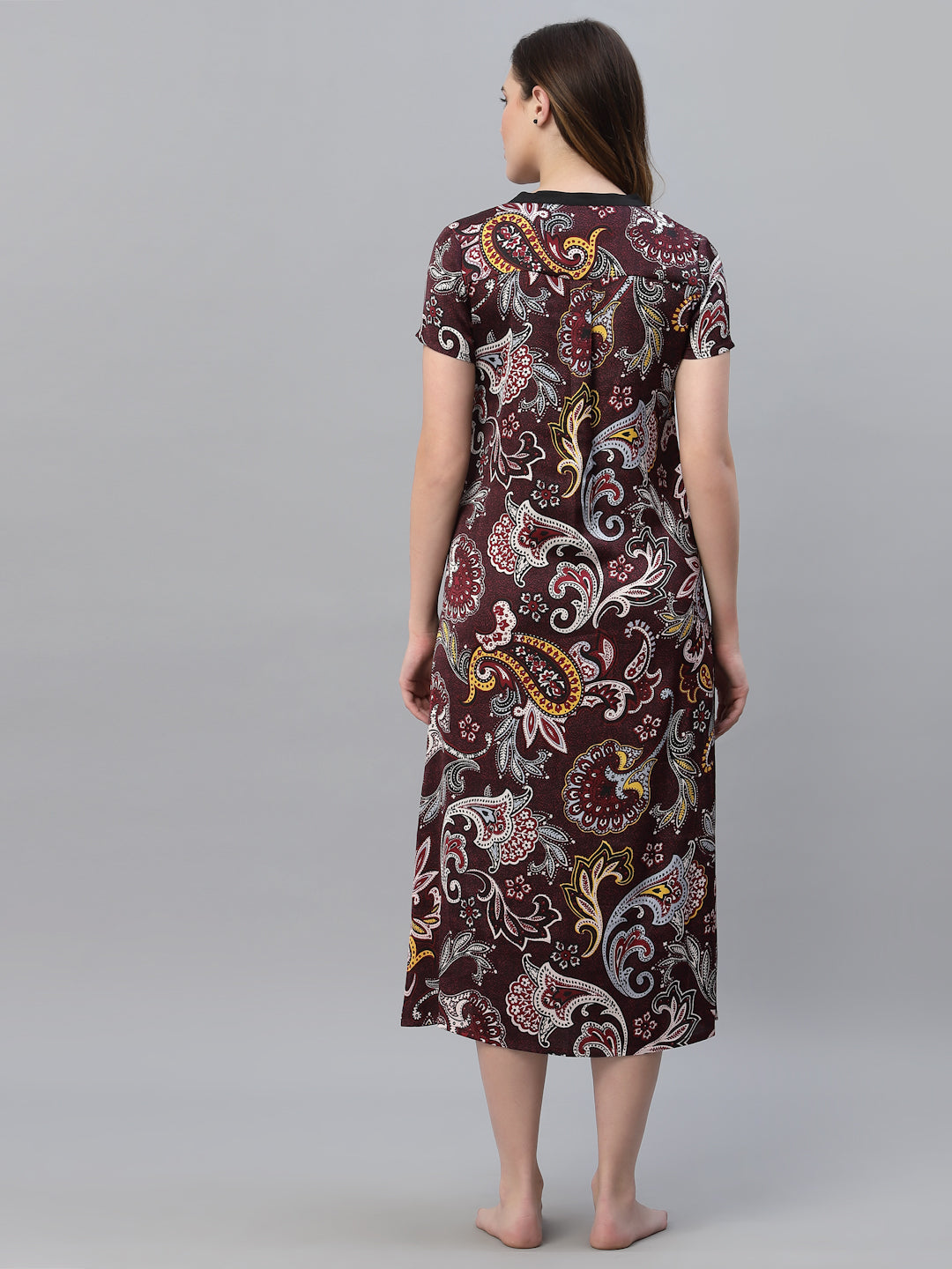 Women Maroon Printed Nightdress