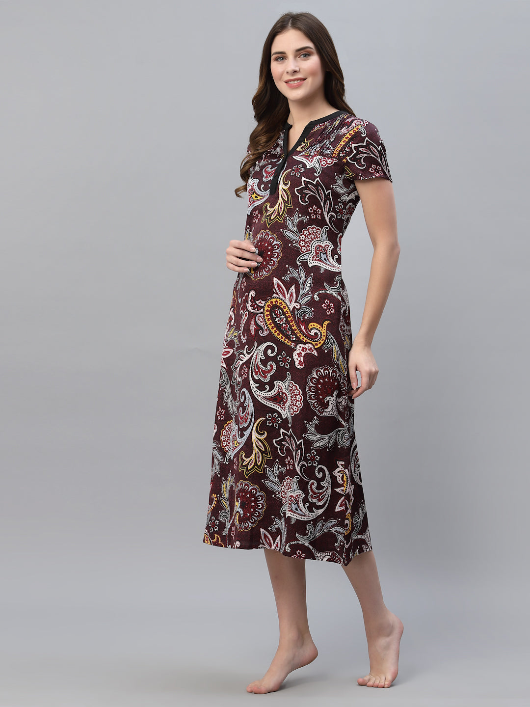 Women Maroon Printed Nightdress