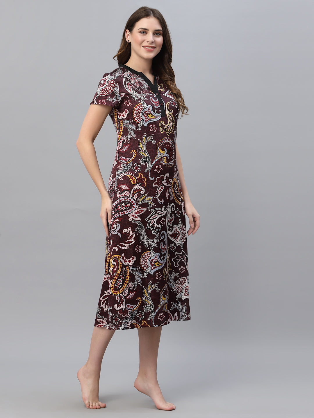 Women Maroon Printed Nightdress