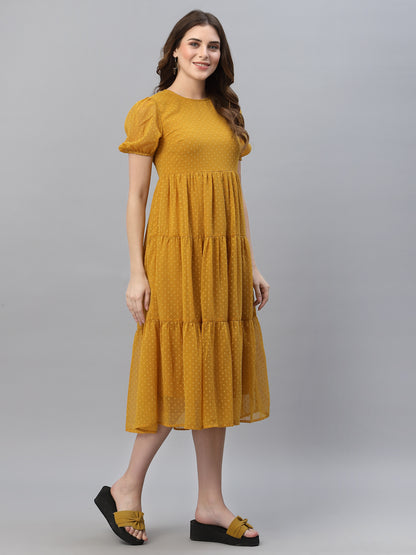 Self Design Gathered Tiered Georgette Fit & Flare Midi Dress