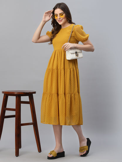 Self Design Gathered Tiered Georgette Fit & Flare Midi Dress