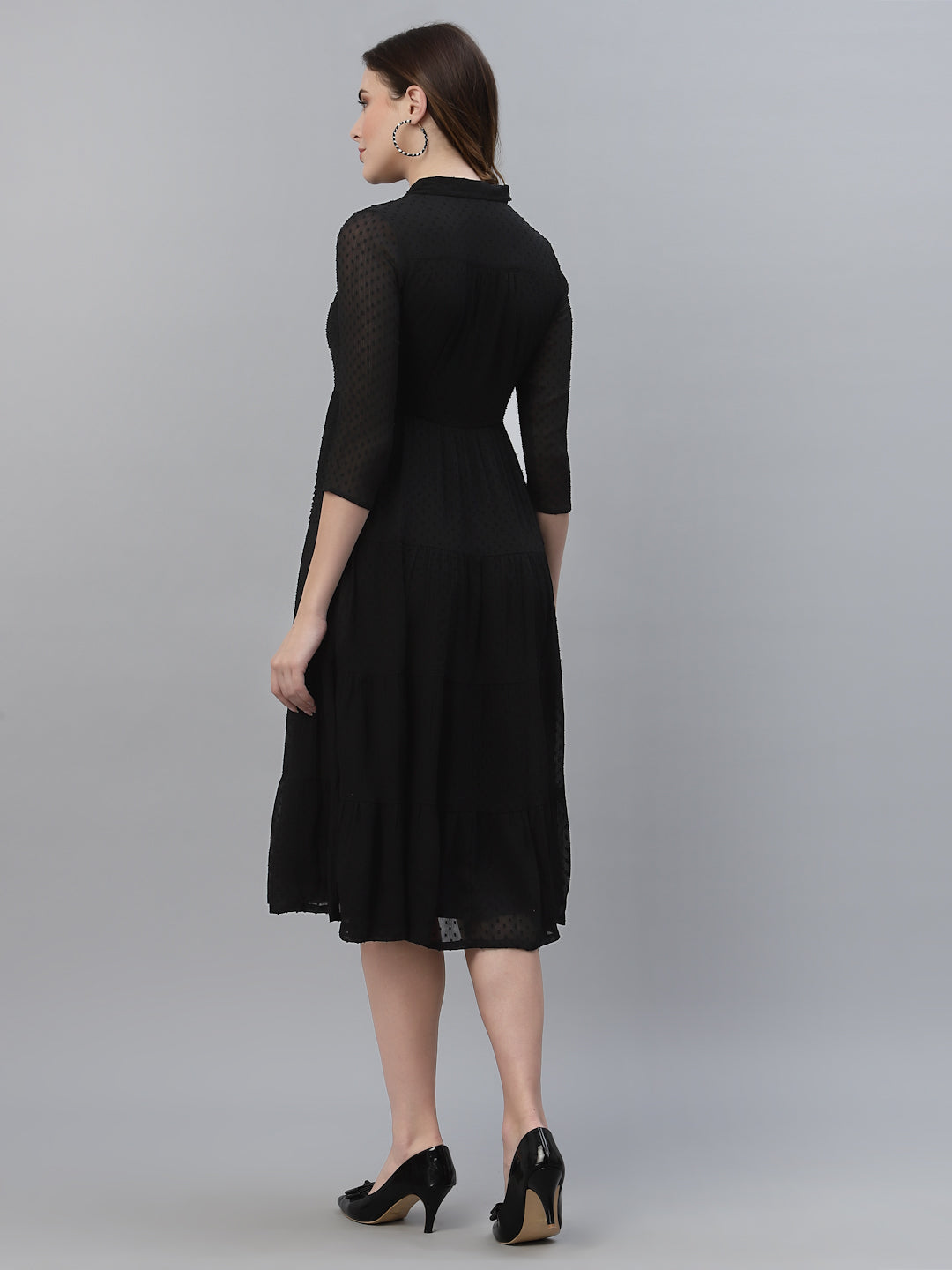 Self Design Tiered Georgette Shirt Midi Dress