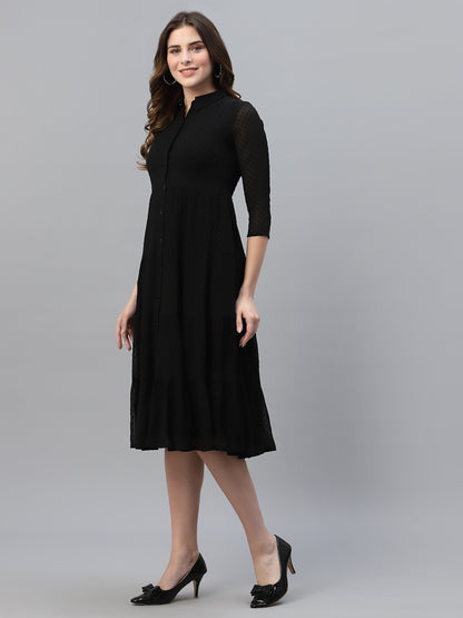 Self Design Tiered Georgette Shirt Midi Dress