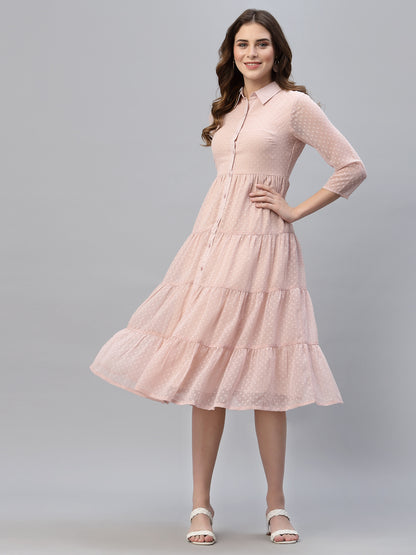 Self Design Tiered Georgette Shirt Midi Dress