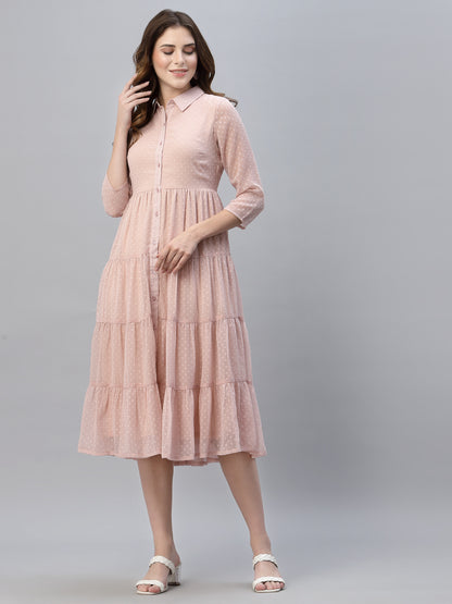 Self Design Tiered Georgette Shirt Midi Dress