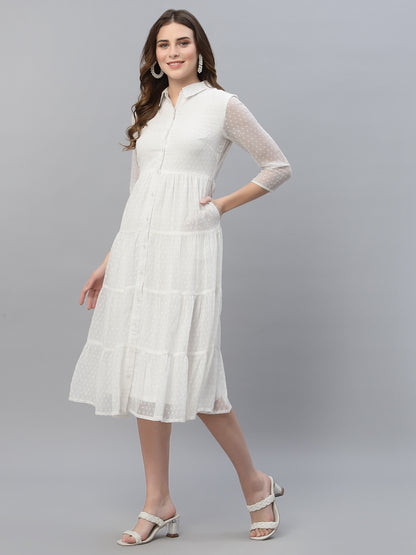 Self Design Tiered Georgette Shirt Midi Dress