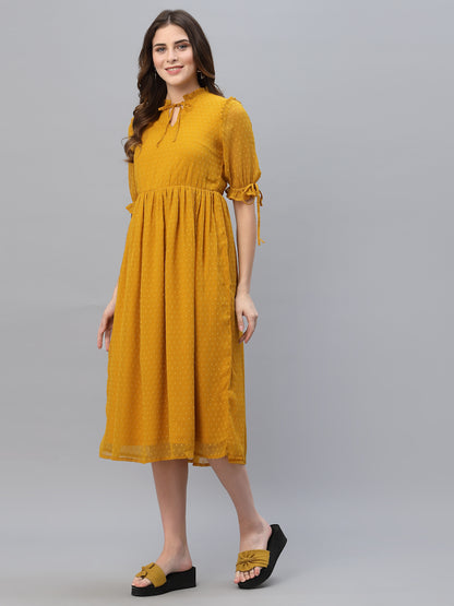 Tie-Up Neck Self Fabric Georgette Fit & Flare Midi Dress