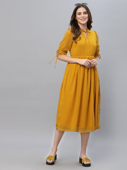 Tie-Up Neck Self Fabric Georgette Fit & Flare Midi Dress