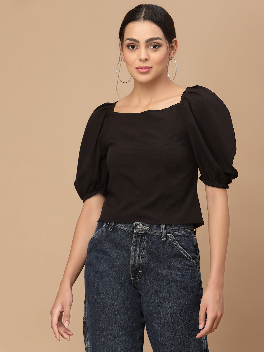 Square Neck Puff Sleeves Top