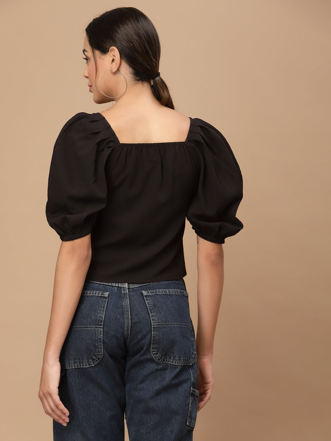 Square Neck Puff Sleeves Top