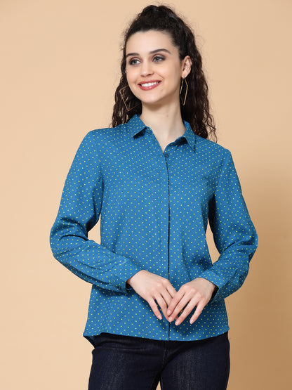 Plus Size Relaxed Micro Ditsy Printed Twill Casual Shirt