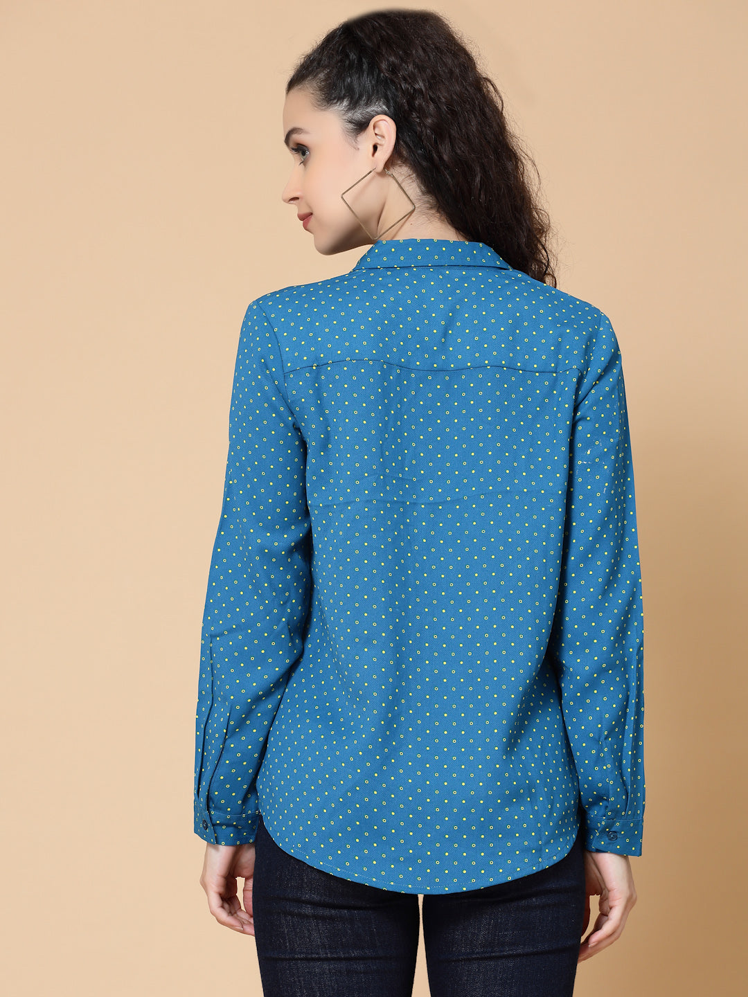 Plus Size Relaxed Micro Ditsy Printed Twill Casual Shirt