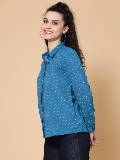 Plus Size Relaxed Micro Ditsy Printed Twill Casual Shirt