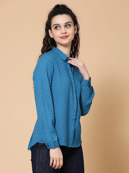 Plus Size Relaxed Micro Ditsy Printed Twill Casual Shirt