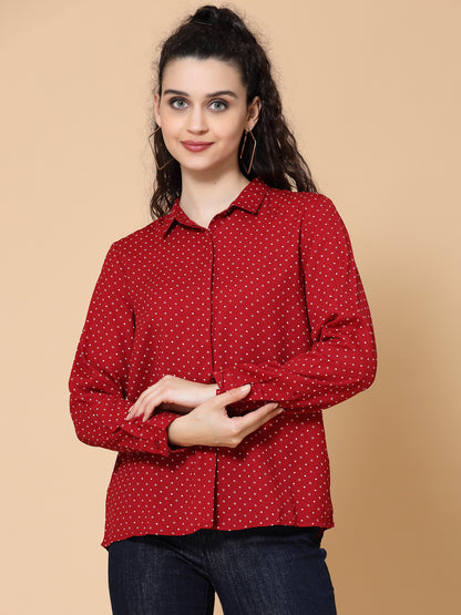 Plus Size Relaxed Micro Ditsy Printed Twill Casual Shirt