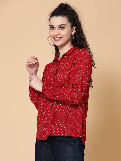 Plus Size Relaxed Micro Ditsy Printed Twill Casual Shirt