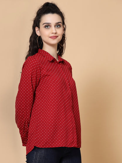 Plus Size Relaxed Micro Ditsy Printed Twill Casual Shirt